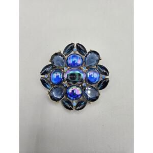 Vintage Bermuda Blue Heliotrope Oil Slick Rousseau Brooch Foil Backed Rhinestone